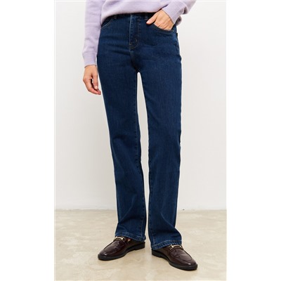 Джинсы утеплённые женские на флисе F322-0135W d.blue
