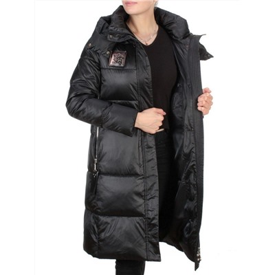 9110 BLACK Пальто зимнее женское FLOWERROVE (200 гр. холлофайбера)