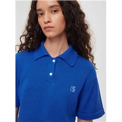 Поло с коротким рукавом из хлопка с вышивкой, синий