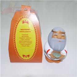 Оберег Дед с натур. камнем АВАНТЮРИН керам. роспись 9см