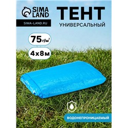 Тент защитный, 4×8 м, плотность 75 г/м², УФ, люверсы шаг 1 м, голубой