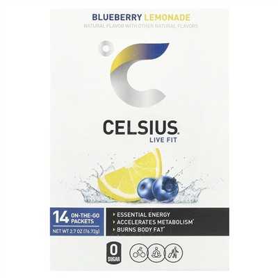 Celsius, Live Fit, черничный лимонад, 14 пакетиков, по 5,48 г (0,19 унции)