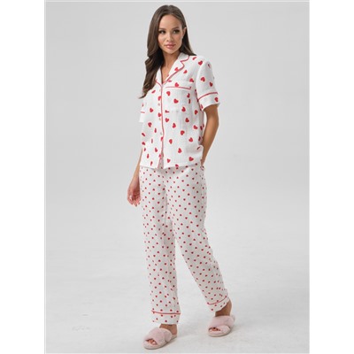 Брюки белые в сердечко с карманами