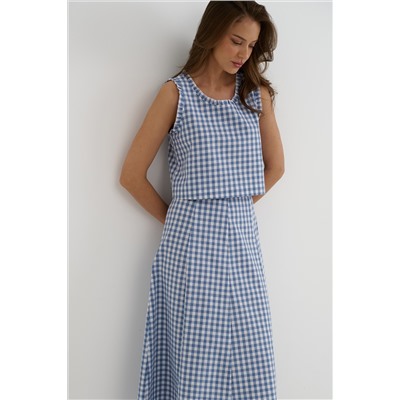 Топ  T25_03_Blue Checkers/Голубой, белый