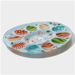 Подставка для яиц Доляна «Зайка», 24×20.6 см, 10 ячеек, стекло, голубая