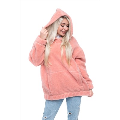 Толстовка женская из овечьей шерсти оверсайз HOT TREND (с капюшоном, цвет Лосось) цвет РОЗОВЫЙ