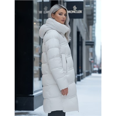 Пальто зимнее утепленное с капюшоном женское бежевого цвета 7779B