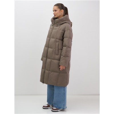 Пальто зимнее утепленное с капюшоном женское светло-коричневого цвета 7741SK