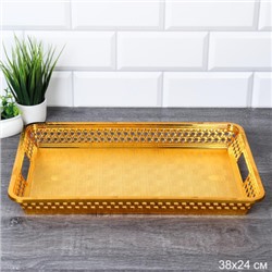 Поднос прямоугольный 38x24 см / 3824 /уп 60/ золото/пластик