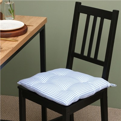 Подушка на стул «Этель. Клеточка» 40×40 см, голубая