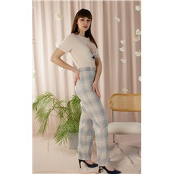 Женские летние брюки Брюки трубы бежевые в клетку