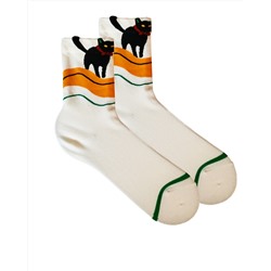 Носки р.35-40 "Ушки, Хвостики" Черный Кот с Желтой полосой