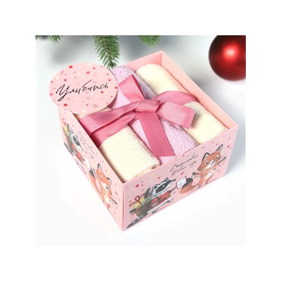 Полотенца махровые «Этель. Енот и лисичка», 30×30 см - 3 шт., хлопок 100%