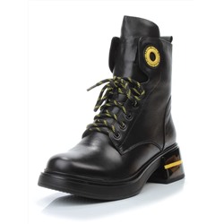 01-P514-3 BLACK/YELLOW Ботинки демисезонные женские (натуральная кожа, байка)