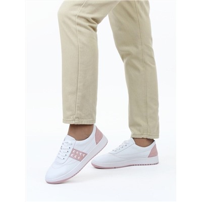 03-YA345-2 WHITE/PINK Полуботинки спортивные женские (натуральная кожа, натуральная замша)