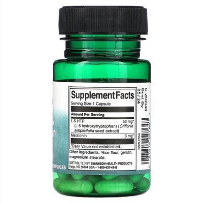 Swanson, 5-HTP и мелатонин, 30 капсул