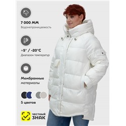 Куртка зимняя женская с капюшоном модная белого цвета 7341Bl