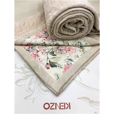 Плед покрывало KENZO велюр /хлопок 200/230 светло  бежевое