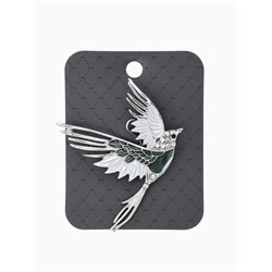 Брошь «Феникс снежный», серо-зелёная в серебре