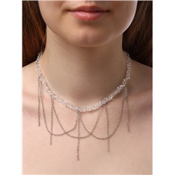 Колье «Дуга» водопад, белое в серебре