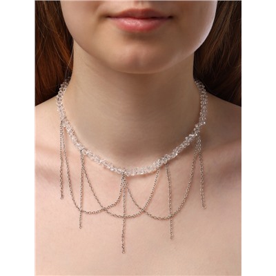 Колье «Дуга» водопад, белое в серебре
