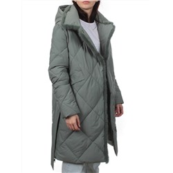 309 GRAY/GREEN Пальто зимнее стеганое женское (200 гр. холлофайбер, натуральная норка)