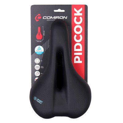 Седло велосипедное MTB COMIRON PIDCOCK M018 275X170, Технологии: DW, ED. Верх: PU с прессованым принтом/Цвет: Чёрный+Синий /уп 30/