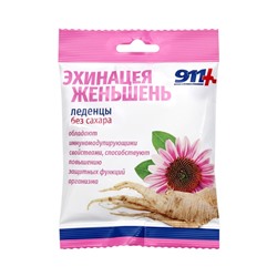 Леденцы "911" без сахара, эхинацея, женьшень, витамин С, 50 г