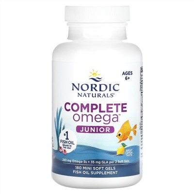 Nordic Naturals, Complete Omega Junior, для детей от 6 до 12 лет, лимон, 180 мини-капсул
