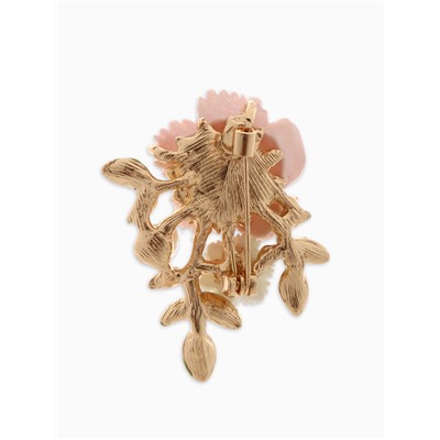 Брошь «Цветы» на ветке, цвет розово-белый в золоте