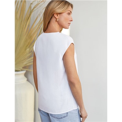 Свободный топ с V-вырезом и цельнокроеным коротким рукавом изо льна с вискозой
