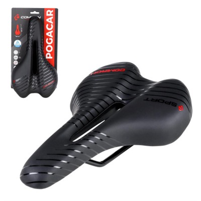 Седло велосипедное MTB COMIRON POGACAR N846 280X160, Технологии: DW, ED. Верх: PU принтованный глянец/Цвет: Чёрный+Красный /уп 30/