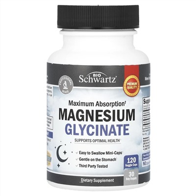 BioSchwartz, Maximum Absorption, глицинат магния, 120 вегетарианских капсул