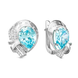 Серебряные серьги с  фианитами голубого цвета 770