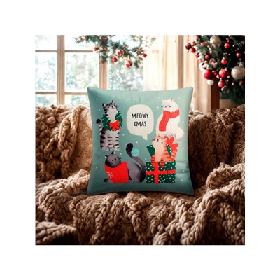 Наволочка декоративная новогодняя «Этель. Meow X-mas» 40×40 см, велюр
