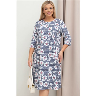 Платье миди синего цвета с принтом Донна №41