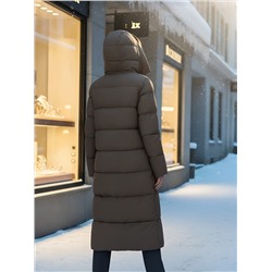 Пальто зимнее утепленное с капюшоном женское светло-коричневого цвета 7729SK