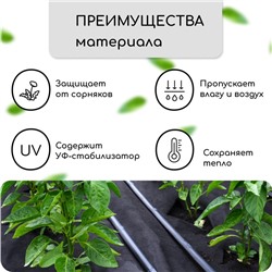 Материал мульчирующий, 10×1.6 м, плотность 60 г/м², спанбонд с УФ-стабилизатором, четыре ряда перфорации, чёрный, Greengo, Эконом 30%