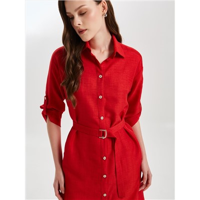 Платье А-образного силуэта красное с поясом