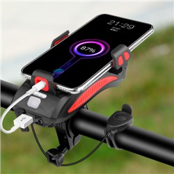 Фонарь передний COMIRON "HOLDER" ABS, IPX5; 3*T6 LED 400lm 4800mAh USB индикатор заряда POWER BANK сигнал 130Дб крепление смартфона красный /уп 20/80/