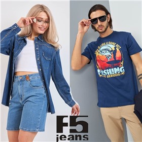 F5 - футболки от 100 руб, джинсы от 710 руб, одежда casual. Широкая линейка размеров