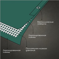Тент защитный, 3×2 м, плотность 120 г/м², УФ, люверсы шаг 1 м, зелёный/серебристый