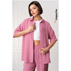 Женский летний костюм оверсайз из ткани-жатка Happyfox