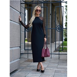 Платье чёрное с рукавами из сетки