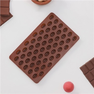 Форма для мармелада Доляна «Кофейные бобы», силикон, 18.5×11×1 см, 55 ячеек (1.6×1.2 см), коричневая