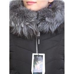 163-096 BLACK Пальто зимнее женское (холлофайбер, натуральный мех чернобурки)