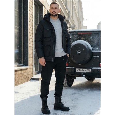 Куртка - жилетка трансформер 2 в 1 мужская зимняя черного цвета 2409Ch