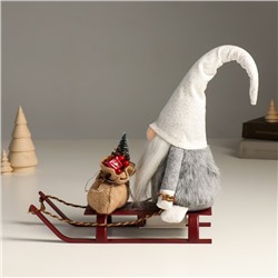 Интерьерная кукла текстильная свет «Гном в блестящем колпаке с мешком подарков на санках», 10×26×41 см