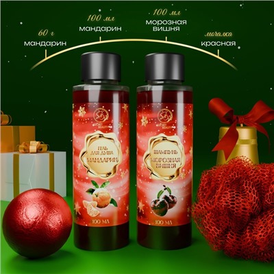 Новогодний подарочный набор косметики SB BEAUTY «Свет рождественской звезды», гель для душа, шампунь, мочалка, бомбочка, красная серия