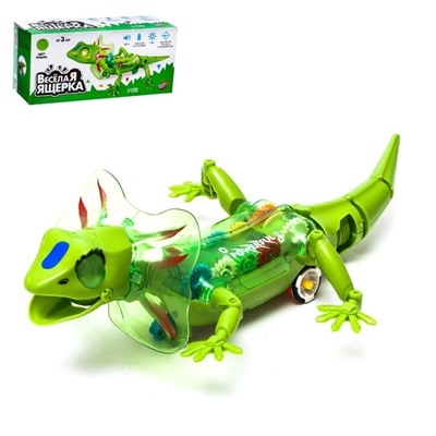 Ящерица «Шестерёнки», свет, работает от батареек, цвет зелёный, уценка